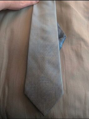 Lanvin Paris 100% Silk Tie | Silver & Blue Micro Stripe | Made in France